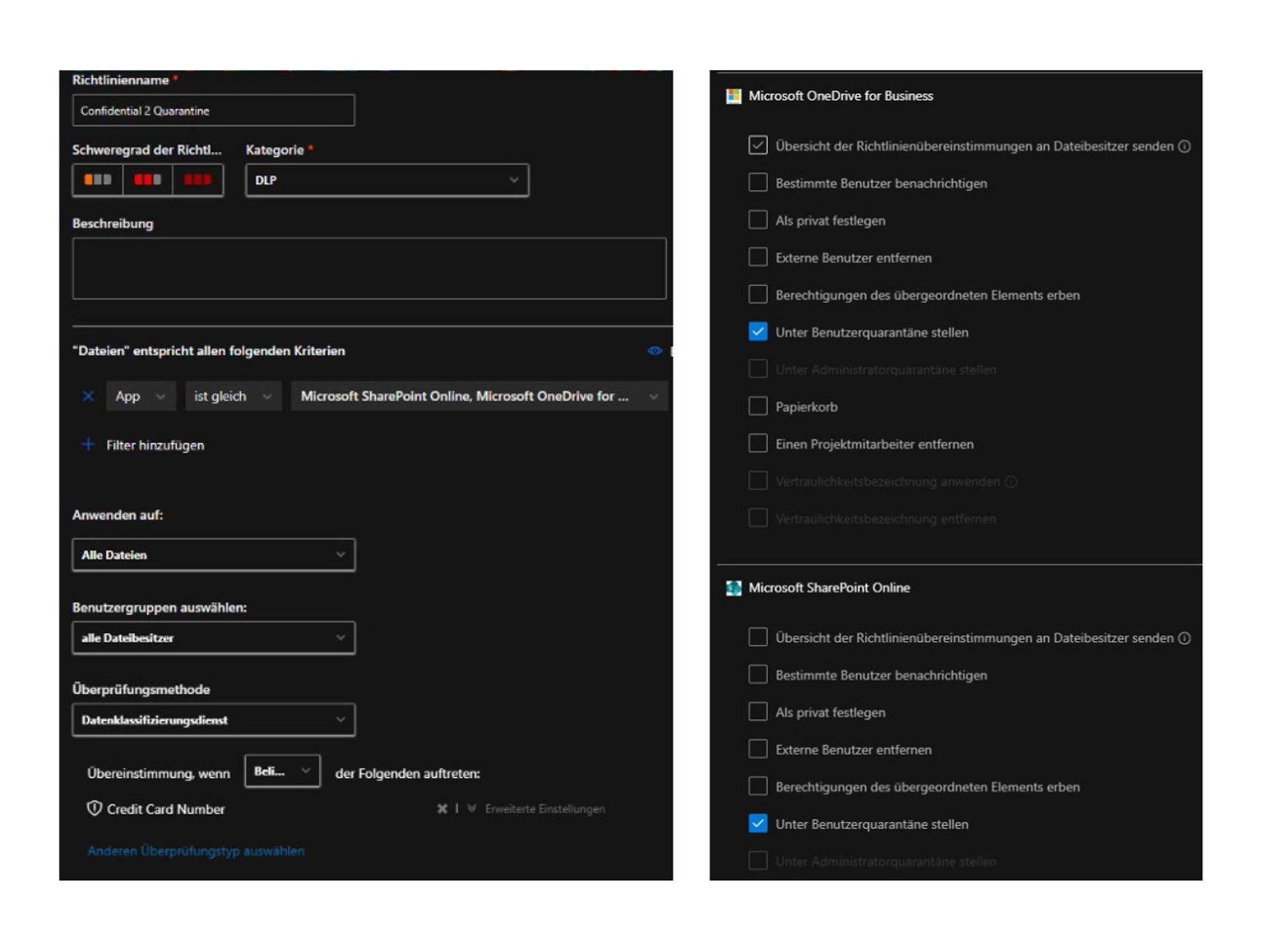 Screenshots of policy management in Microsoft Defender for Cloud Apps