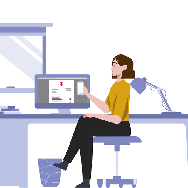 Woman sitting at her desk checking her bill