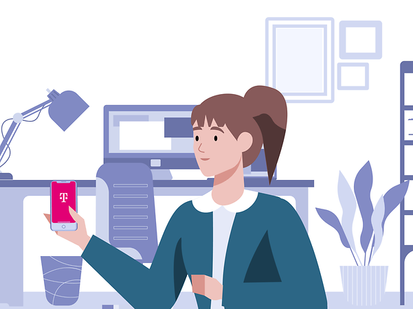 Woman holding a smartphone in an office