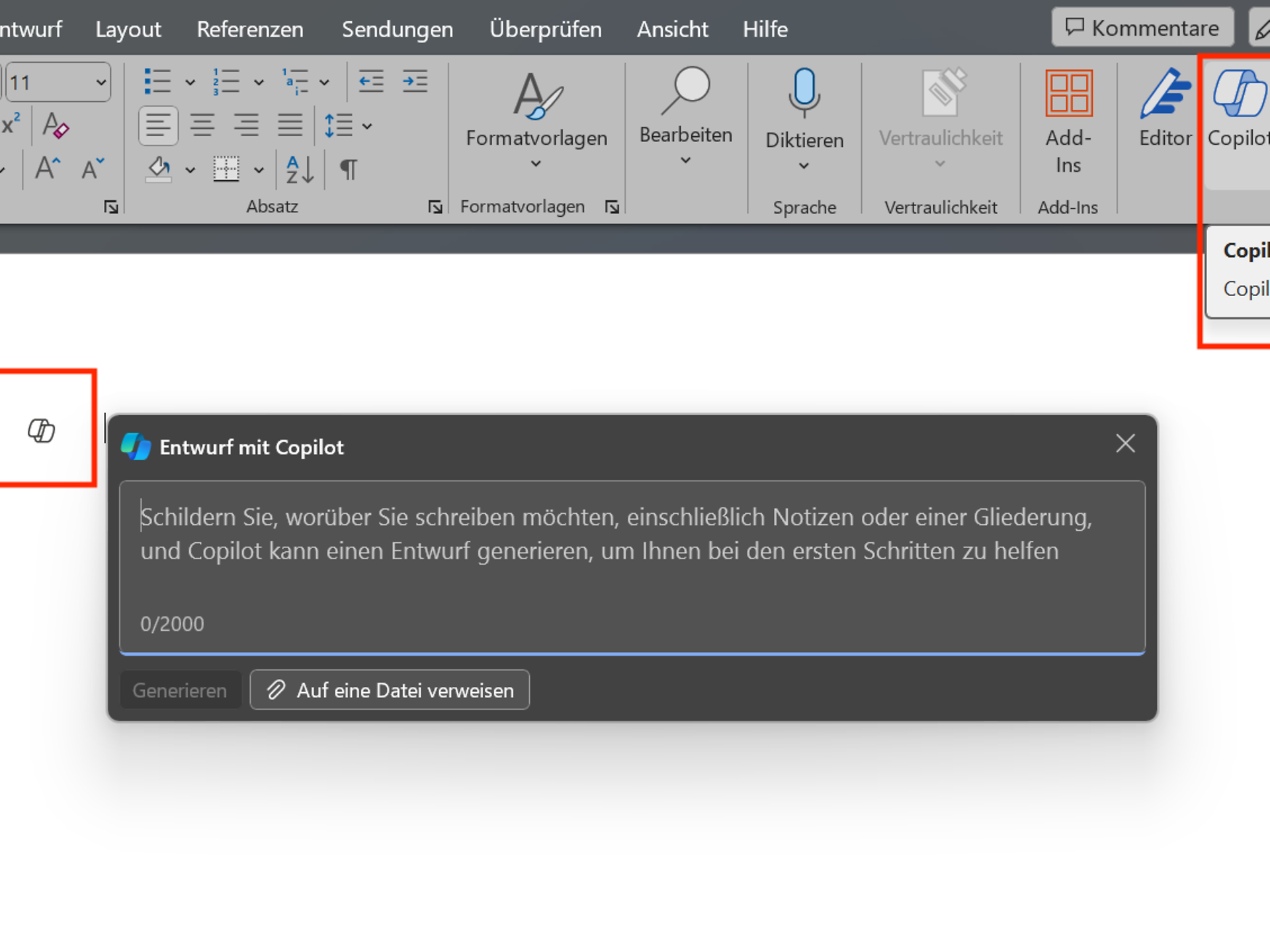 Open Copilot in Word