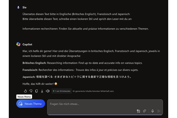 Translate texts with Microsoft Copilot