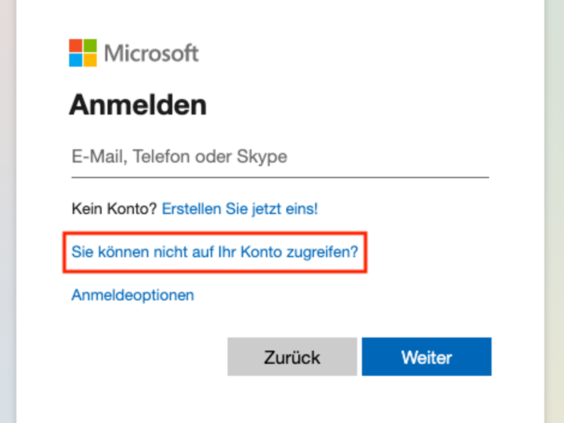 Click on the link "Can't access your account?" in the login screen.