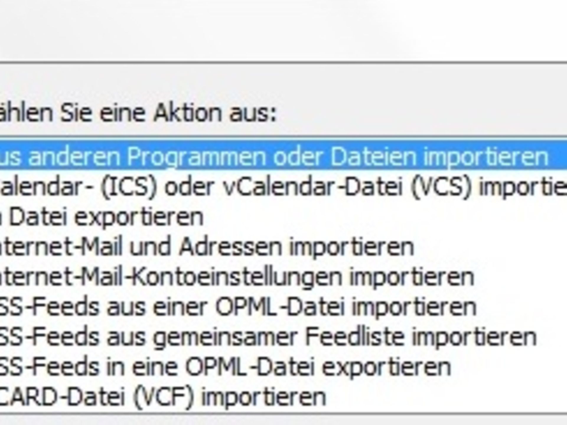 Import/Export Assistant - Import from another programme or file