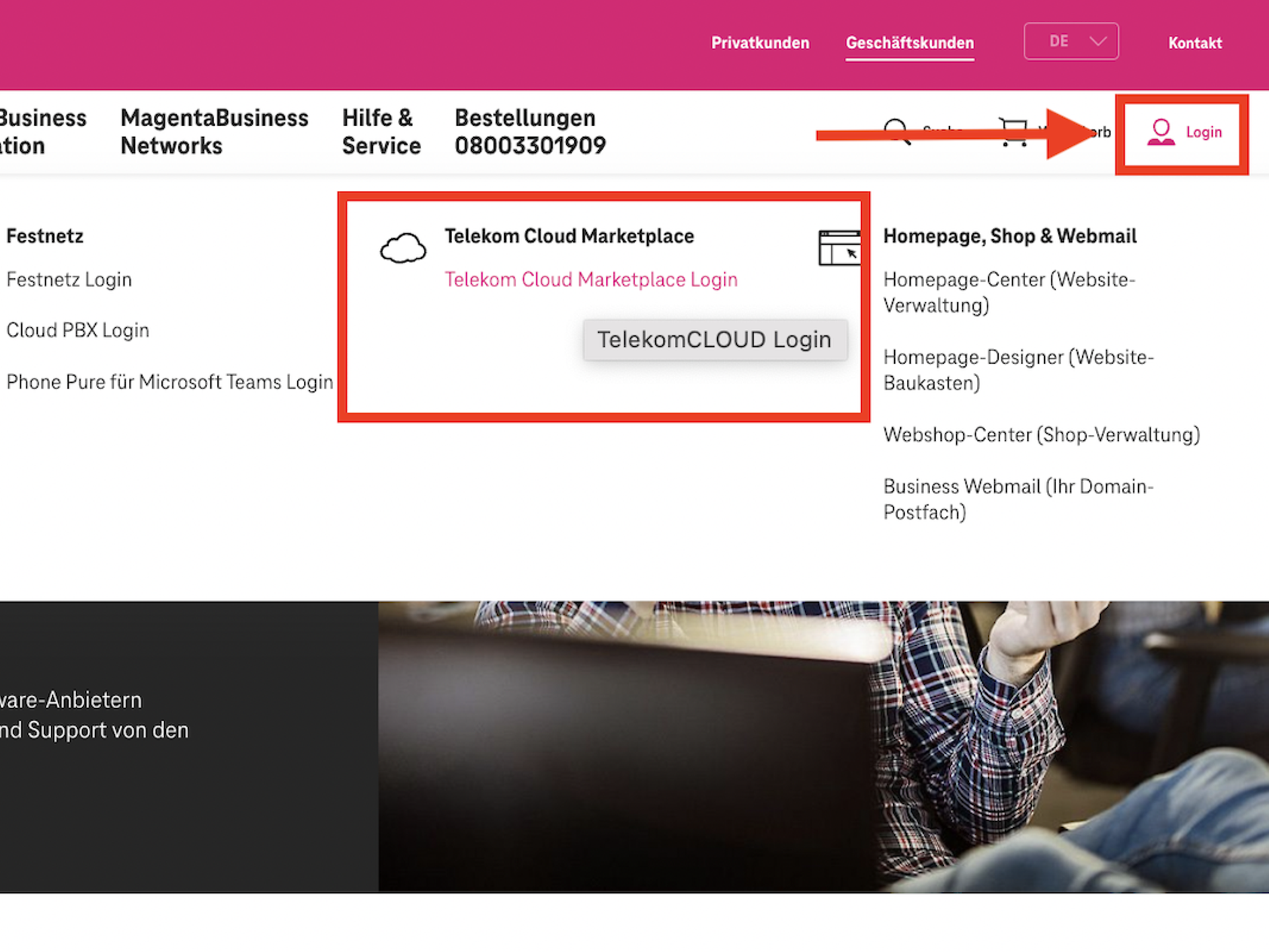 Telekom Cloud Marketplace login