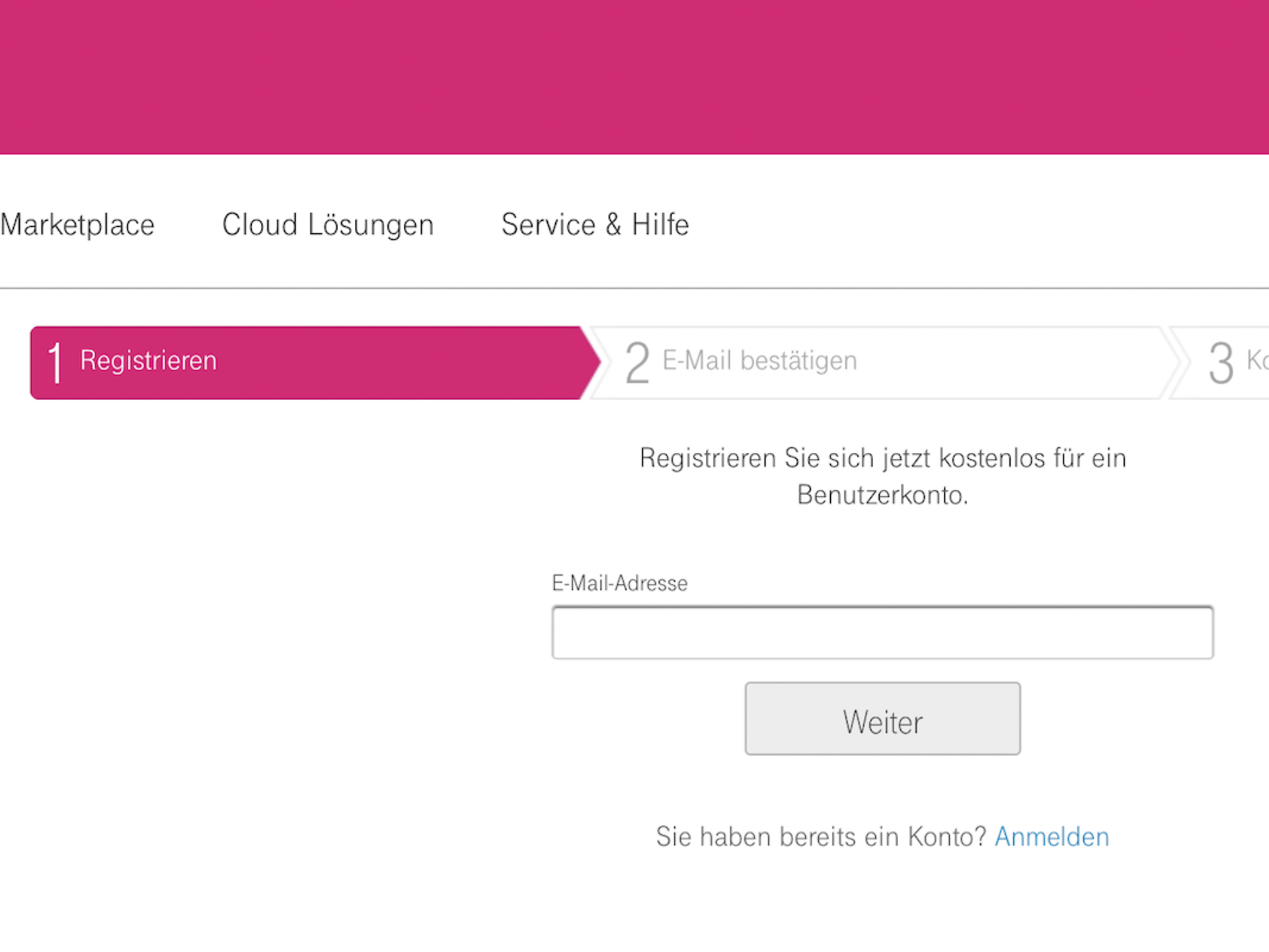 Telekom Cloud Marketplace registration email