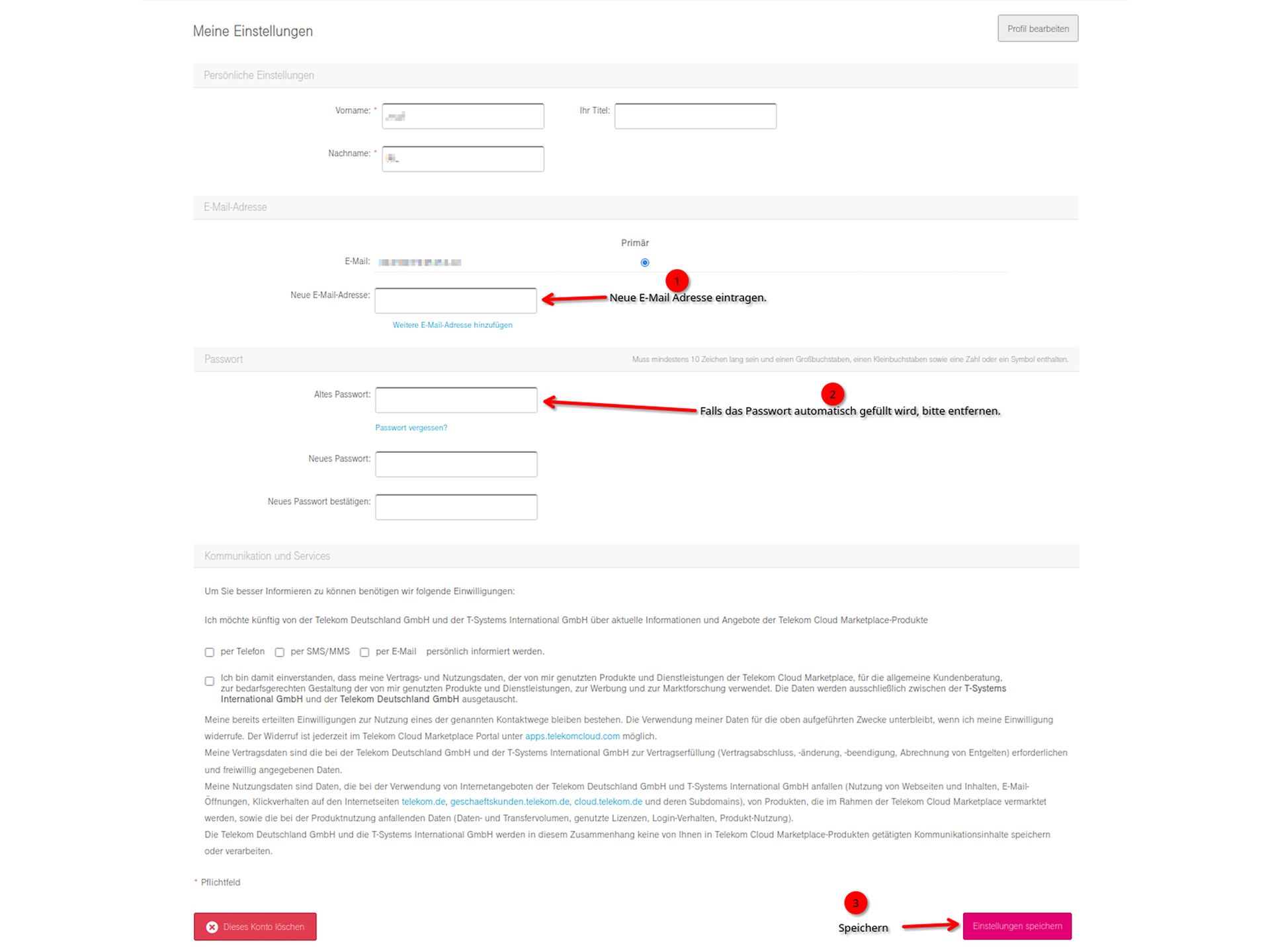 Telekom Cloud Marketplace - My Settings - 2