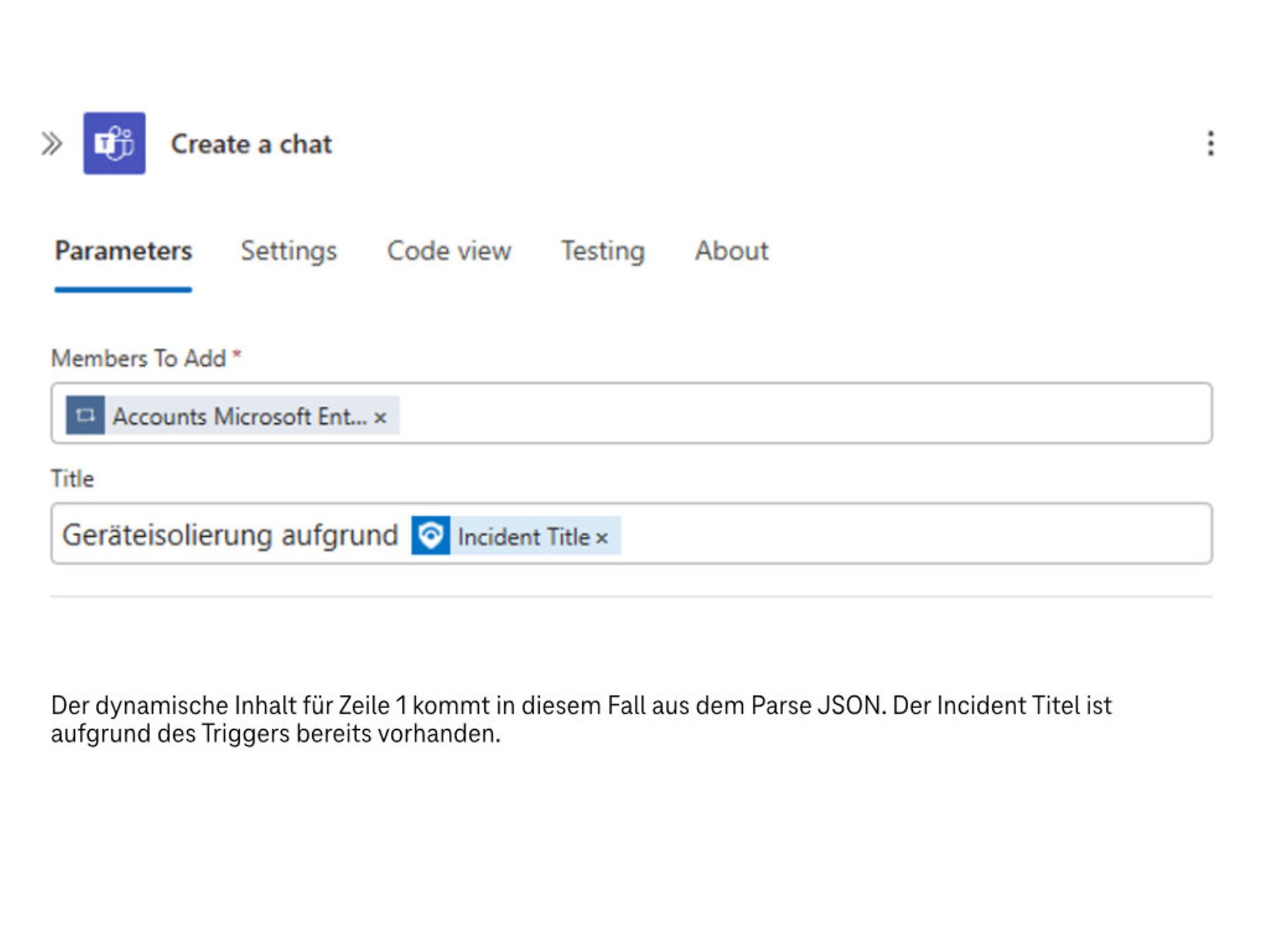 Screenshot of the menu for creating a chat in Azure