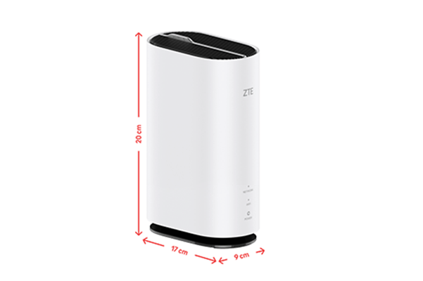 Mobiler Router HyperBox 5G Lite mit den jeweiligen Maßeinheiten der Größe.