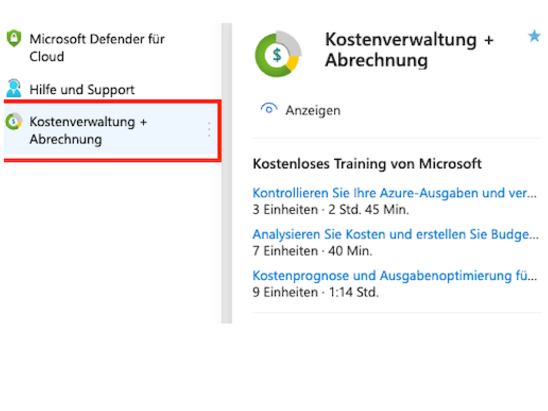 Abb. Über den Menüpunkt „Kostenverwaltung + Billing“ erhalten Sie Einblick in Ihre Cloud-Ausgaben