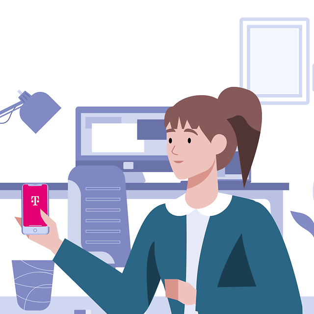 Frau mit Smartphone in der Hand in einem Büro