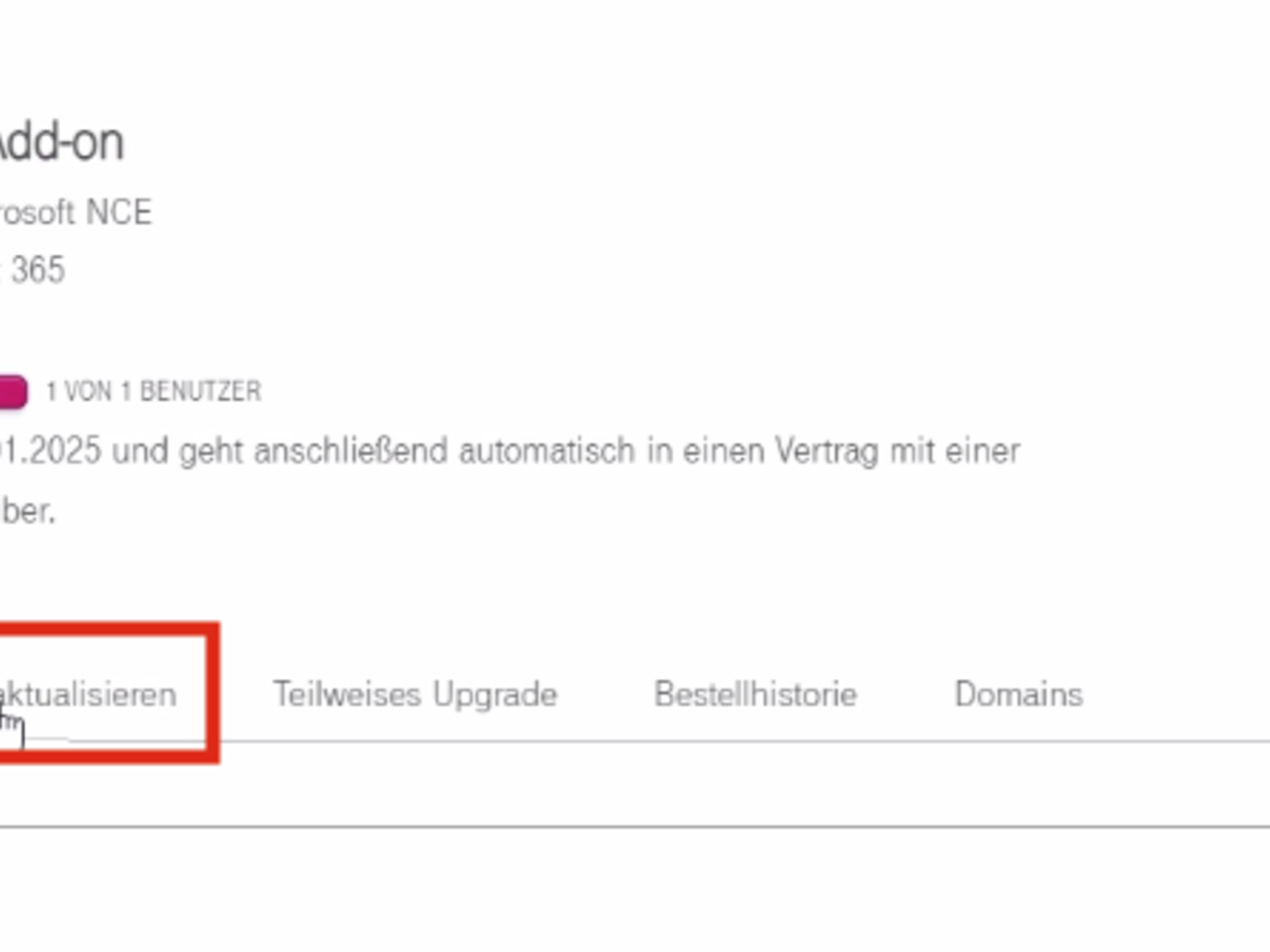 Ansicht Abonnement aktualisieren 