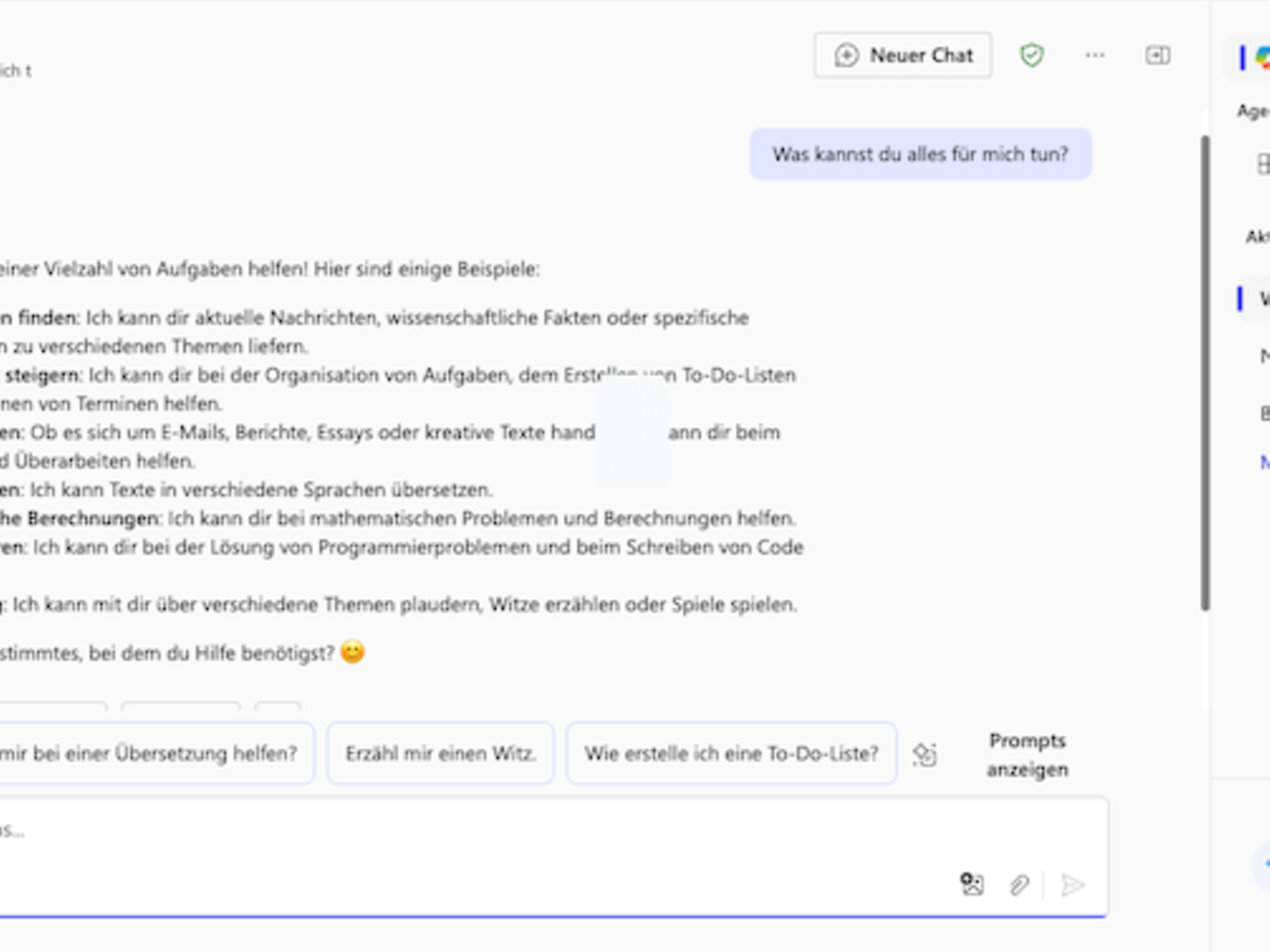 Die Chat-Oberfläche von Microsoft Copilot Chat