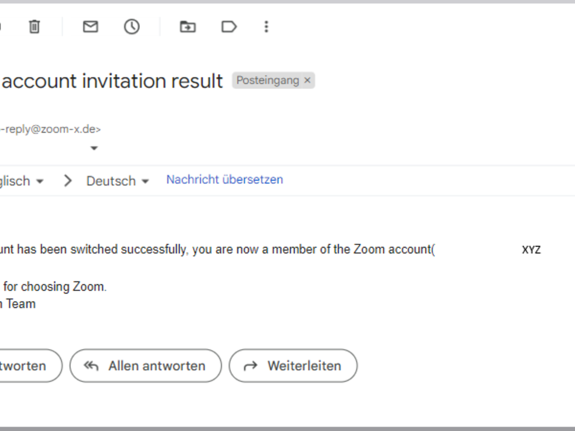 E-Mail Bestätigung über den Konto-Umzug