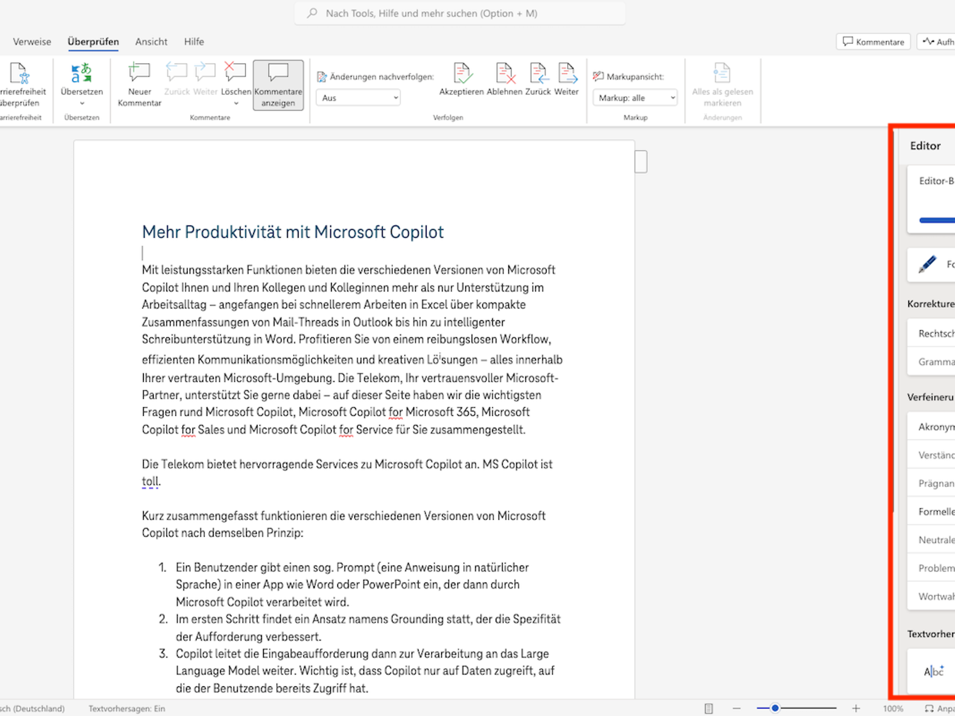 Nutzen Sie den Editor in Microsoft Word, um Ihre Texte zu verbessern