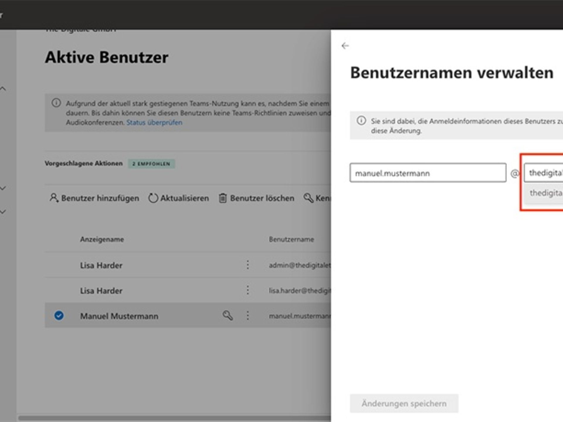 Screenshot der Microsoft 365-Benutzerverwaltung