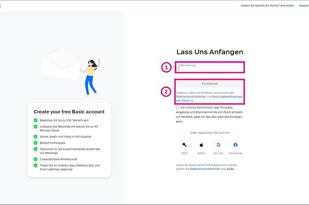 Bild zeigt die Seite von Zoom X mit E-Mail Adresseingabe