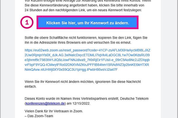 Bild zeigt die Seite von Zoom X mit Kennwort Änderung