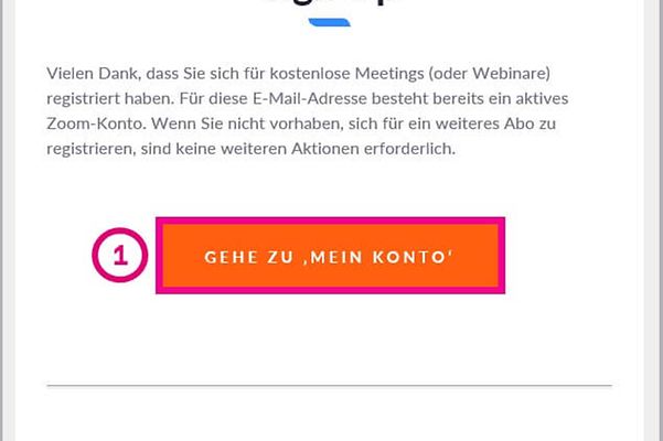 Bild zeigt die Konto-Seite von Zoom X