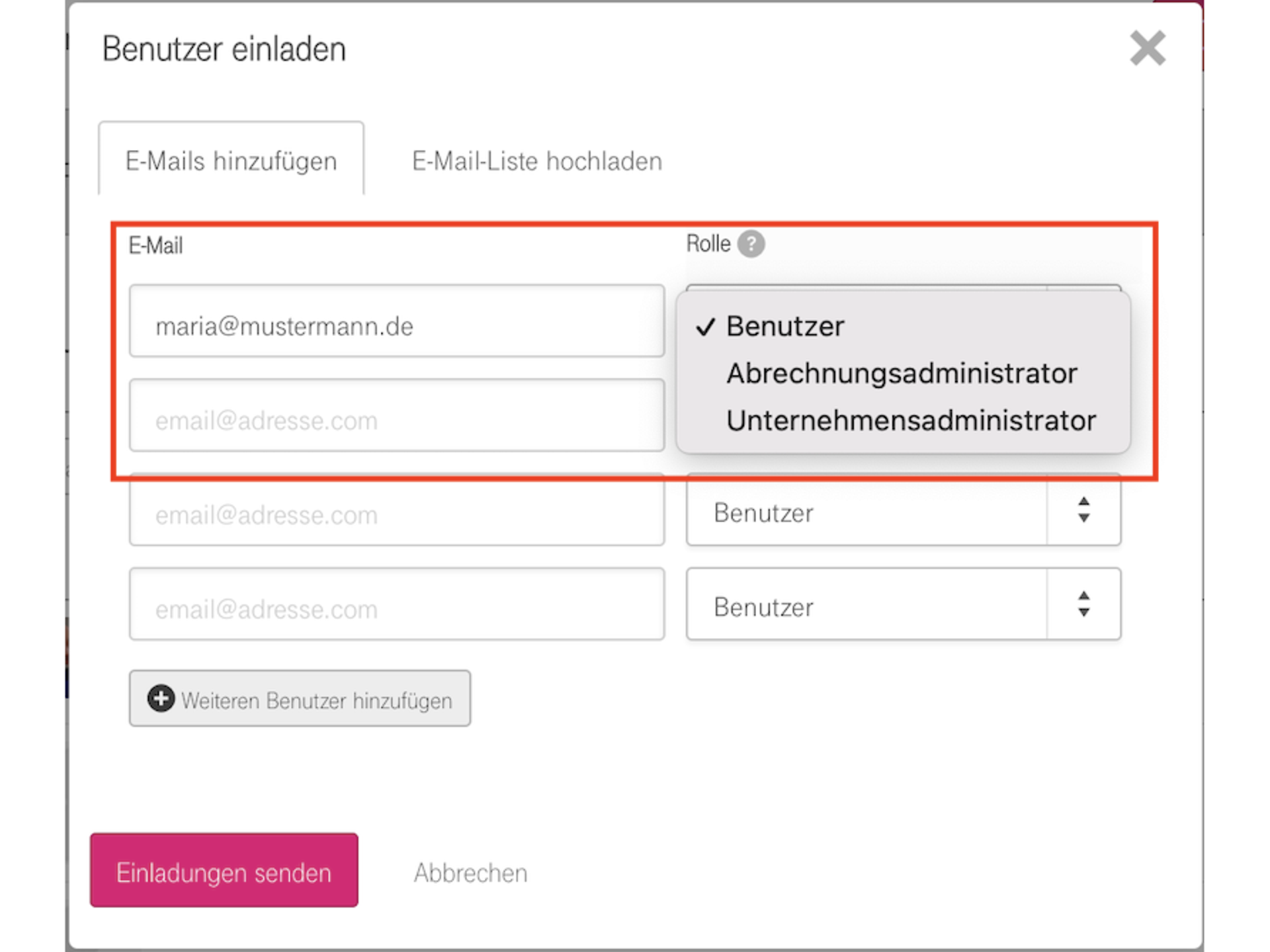 Telekom Cloud Marketplace-Benutzer-einladen