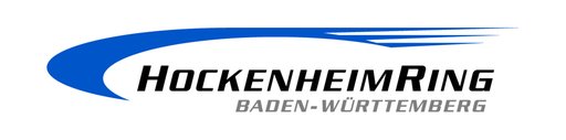 Hockenheimring company logo with black lettering and blue band
