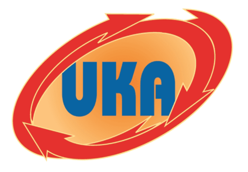 Unternehmenslogo UKA in orange rot und blauer Text